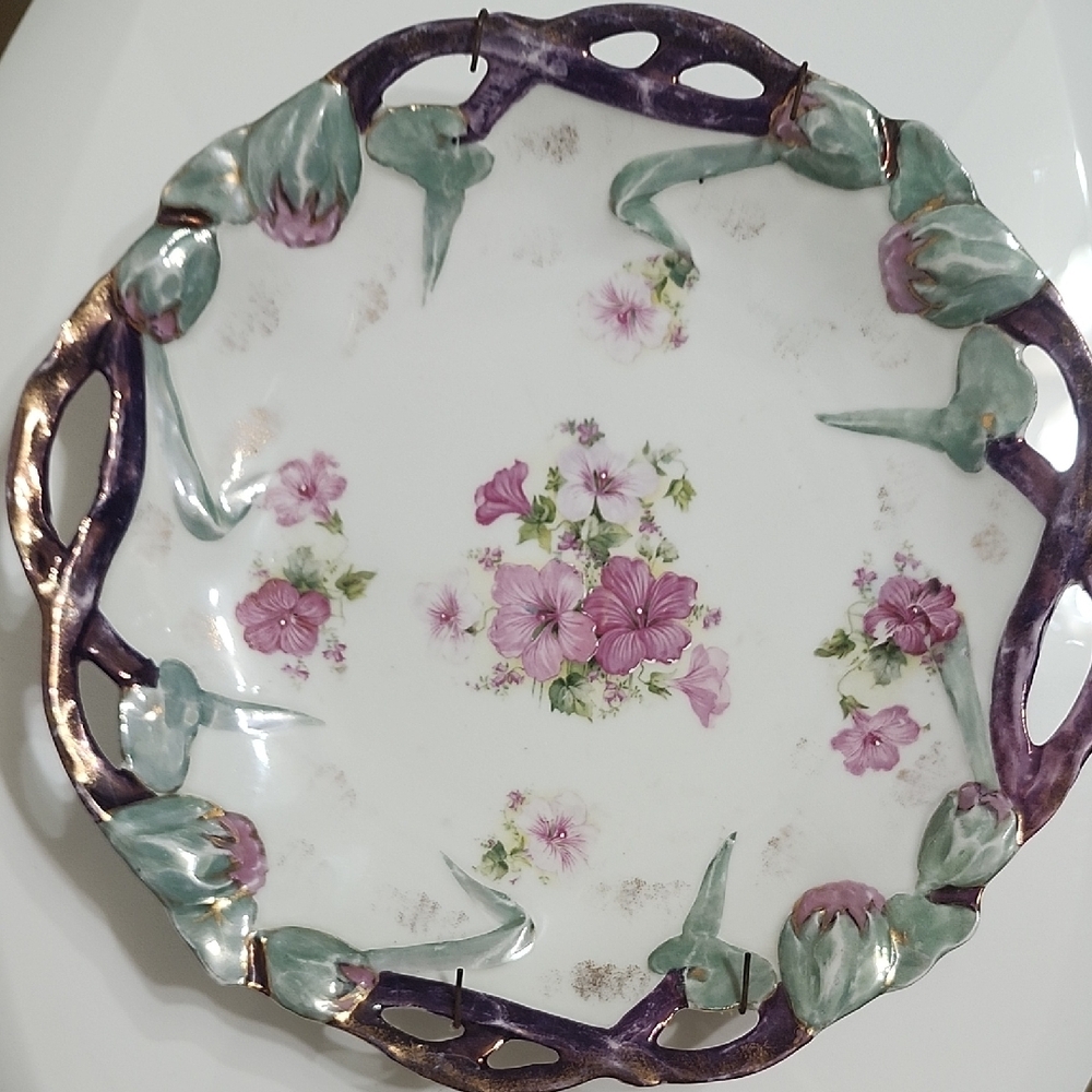 Floral Decorative Plate with Purple Accents